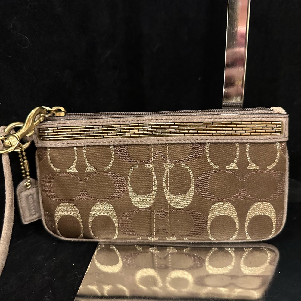 Coach Signature Logo Wristlet with Beaded Trim